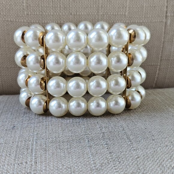New Erica Lyons Pearl Bracelet Beaded Faux Pearl Four Strand NWT Stretch Wrap - Picture 8 of 16